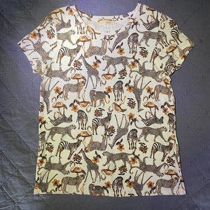 Colin's Zebra Giraffe Flamingo Jaguar Print White Short Sleeve T-Shirt Size S